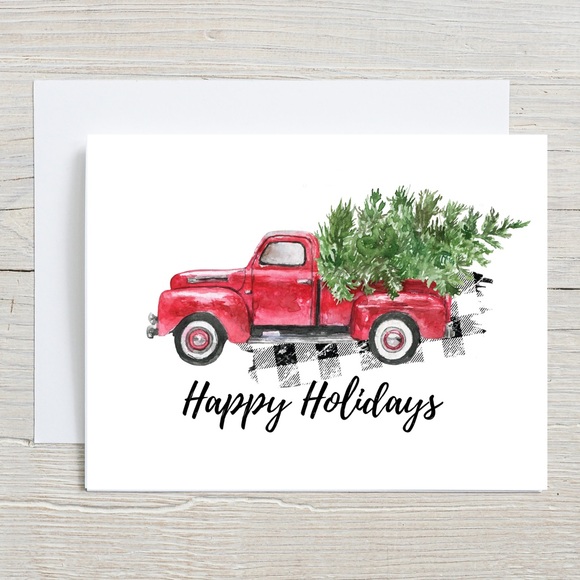Red Truck Holiday Cards | Farmhouse Christmas Card Set | Christmas Notecard Set - Picture 5 of 7